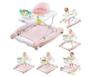 VEVOR Trotteur Bébé 5 en 1 Youpala Bébé Garçon Fille Centre d'Activités Pliable sur Roulettes Aide à la Marche pour Tout-petits 6 à 24 Mois, Réglable en Hauteur avec Siège Rembourré à Dossier Haut
