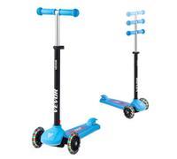 VEVOR Trottinette enfants 3 ans et plus, patinette à 3 roues avec roues lumineuses, guidon réglable en hauteur, large plateau antidérapant, cadre aluminium léger pour garçons et filles à 74 kg, bleu