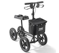 VEVOR Trottinette pliante pour genoux, 160 kg, déambulateur orientable aluminium, guidon et genouillère, hauteur réglable, roues tout terrain 305 mm, doubles freins, scooter de récupération des jambes