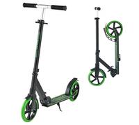 VEVOR Trottinette pour enfants 8 ans et plus, ados et adultes, patinette à 2 roues, guidon réglable en hauteur et plateau antidérapant, pliable et légère pour garçons et filles à 100 kg, noir et vert