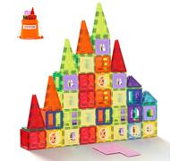 VEVOR Tuiles magnétiques, 121 PCS, Blocs de Construction magnétiques pour Enfants, Jouets éducatifs STEM à empiler avec 2 Bases de Voiture et 26 Cartes numériques, pour Tout-Petits de 5 Ans et Plus