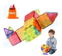 VEVOR Tuiles magnétiques, 121 PCS, blocs de construction magnétiques pour enfants, jouets éducatifs STEM à empiler avec 2 bases de voiture et 26 cartes numériques, pour tout-petits de 5 ans et plus