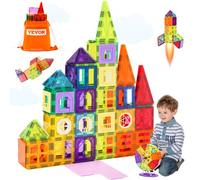VEVOR Tuiles magnétiques, 181 PCS, blocs de construction magnétiques pour enfants, jouet éducatif STEM à empiler avec bases de voiture/grande roue/lettres et cartes numériques, pour enfants de 5+ ans