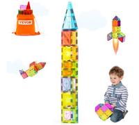 VEVOR Tuiles magnétiques, 32 PCS, blocs de construction magnétiques pour enfants, jouets de construction éducatifs sensoriels STEM à empiler avec sac de rangement, pour tout-petits de 3 ans et plus