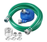 VEVOR Tuyau Aspiration Pompe Vert 6,1 m 76 mm Refoulement Plat Bleu 19,8 m | Pour Piscines, Pompes à Eau, Prêt à l'Emploi, en PVC, Kit avec Crépine Ronde, Raccords à Cames Rainures, Colliers de Serrage