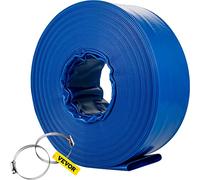 VEVOR Tuyau de décharge 38 mm x 30,5 m tuyau plat tissu PVC, tuyau de vidange robuste avec colliers de serrage, résistant aux intempéries et à l'éclatement pour la piscine et le transfert d'eau, bleu