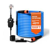 VEVOR Tuyau Eau Chauffant pour Camping-Car 30,5 m Diamètre Intérieur 12,7mm | Tuyau d'Eau Potable Antigel Jusqu'à -43 °C, Surface Lisse, avec Thermostat Intégré, Protection GFCI, Sans Plomb ni BPA, Bleu