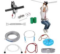 VEVOR Tyrolienne 24,4 m Kit de Tyrolienne Complet Charge 150 kg Configuration Facile avec Frein à Ressort Ceinture et Harnais de Sécurité pour Jardin Arrière-Cour (Ados Uniquement. Pas pour Adultes)