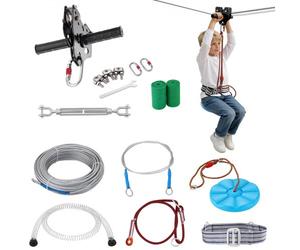 VEVOR Tyrolienne 24,4 m Kit de Tyrolienne Complet Charge 150 kg Configuration Facile avec Frein à Ressort Ceinture et Harnais de Sécurité pour Jardin Arrière-cour (Ados Uniquement. Pas pour Adultes)