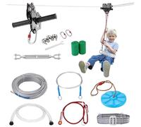 VEVOR Tyrolienne pour Enfants et Adultes 30,5 m Kit de Tyrolienne Complet Charge 272 kg Configuration Facile avec Frein à Ressort Ceinture et Harnais de Sécurité pour Jardin Arrière-Cour Extérieur
