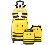 VEVOR Valise Enfant 32x23x45 cm Bagage Enfant Fille Garçon Valise Cabine Rigide à Roulettes Motif Abeille avec Sac à Dos, Sac-repas, Oreiller U, Étiquette Bagages, Approuvée par Compagnies Aériennes