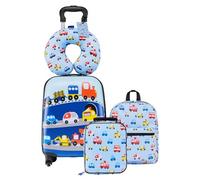 VEVOR Valise Enfant 32x23x45 cm Bagage Enfant Fille Garçon Valise Cabine Rigide à Roulettes Motif Camion avec Sac à Dos, Oreiller U, Étiquette Bagages, Sac-repas, Approuvée par Compagnies Aériennes