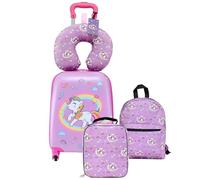 VEVOR Valise Enfant 32x23x45 cm Bagage Enfant Fille Garçon, Valise Cabine Rigide à roulettes Motif Licorne avec Sac à Dos, Oreiller U, Sac-Repas, Étiquette Bagages Approuvée par Compagnies Aériennes