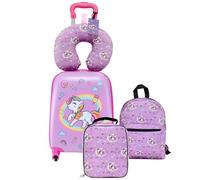 VEVOR Valise Enfant 32x23x45 cm Bagage Enfant Fille Garçon, Valise Cabine Rigide à Roulettes Motif Licorne avec Sac à Dos, Oreiller U, Sac-Repas, Étiquette Bagages Approuvée par Compagnies Aériennes