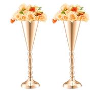 VEVOR Vase de mariage, lot de 10, support de fleurs de mariage de 43 cm de haut, vase or en métal en forme de trompette pour centre de table, pour dîner, cérémonie, anniversaire, événement, décoration