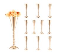 VEVOR Vase de mariage, lot de 10, support de fleurs de mariage de 43 cm de haut, vase or en métal en forme de trompette pour centre de table, pour dîner, cérémonie, anniversaire, événement, décoration