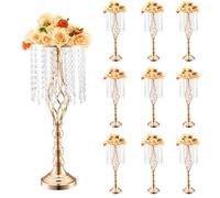 VEVOR Vase de mariage, lot de 10, supports de fleurs de mariage en cristal de 55 cm de haut, vase or en métal pour centre de table pour dîner de mariage, cérémonie, anniversaire, événement, décoration