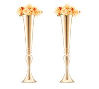 VEVOR Vase de mariage, lot de 2, supports de fleurs de mariage de 56 cm de haut, vase or en métal en forme de trompette pour centre de table, pour dîner, cérémonie, anniversaire, événement, décoration