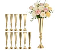 VEVOR Vase de Mariage Métal Lot de 12 Vase de Centre de Table Hauteur 55 cm Support pour Compositions Florales, Banquets de Fêtes, Décoration Intérieure, Forme Trompette, Finition Galvanisée Dorée