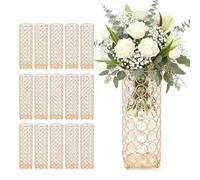 VEVOR Vase de Mariage Métal Lot de 16 Vase de Centre de Table Hauteur 26 cm Support Cylindrique pour Compositions Florales, Banquets de Fêtes Mariage, Décoration Intérieure, avec Perles Cristal, Doré