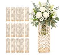 VEVOR Vase de Mariage Métal Lot de 16 Vase de Centre de Table Hauteur 26 cm Support Cylindrique pour Compositions Florales, Banquets de Fêtes Mariage, Décoration Intérieure, avec Perles Cristal, Doré