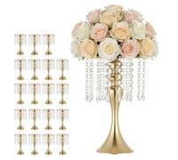 VEVOR Vase de Mariage Métal Lot de 20 Vase de Centre de Table Hauteur 33,5 cm Support pour Compositions Florales, Banquets, Fêtes, Décoration Intérieure, avec Pendentifs Cristal, Forme Sirène, Doré
