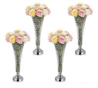 VEVOR Vase de Mariage Métal Lot de 4 Vase de Centre de Table Hauteur 51 cm Support Cylindrique pour Compositions Florales, Banquets de Fêtes, Décoration Intérieure, avec Perles en Cristal, Argenté