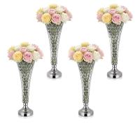 VEVOR Vase de Mariage Métal Lot de 4 Vase de Centre de Table Hauteur 51 cm Support Cylindrique pour Compositions Florales, Banquets de Fêtes, Décoration Intérieure, avec Perles en Cristal, Argenté