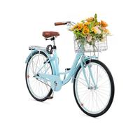 VEVOR Vélo croiseur, 1 Vitesse, vélo de Plage Bleu Clair de 660,4 mm, avec Panier de Grande capacité, Porte-Bagages arrière et siège réglable, sécurisé et Robuste, pour Cyclisme, Exercice et Shopping
