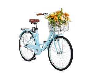 VEVOR Vélo croiseur, 1 vitesse, vélo de plage bleu clair de 660,4 mm, avec panier de grande capacité, porte-bagages arrière et siège réglable, sécurisé et robuste, pour cyclisme, exercice et shopping