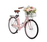 VEVOR Vélo croiseur, 1 Vitesse, vélo de Plage Rose de 660,4 mm, avec Panier de Grande capacité, Porte-Bagages arrière et siège réglable, sécurisé et Robuste, pour Cyclisme, Exercice et Shopping