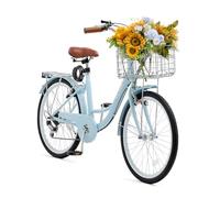 VEVOR Vélo croiseur de plage bleu clair 7 vitesses 660,4 mm avec panier et siège