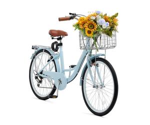 VEVOR Vélo croiseur, 7 vitesses, vélo de plage bleu clair de 660,4 mm, avec panier de grande capacité, porte-bagages arrière et siège réglable, sécurisé et robuste, pour cyclisme, exercice et shopping