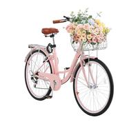 VEVOR Vélo croiseur de plage rose 7 vitesses 660,4 mm avec grand panier et siège