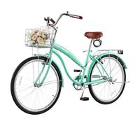 VEVOR Vélo de Ville pour Femme, Vélo Urbain 66 cm Monovitesse, Vert Clair | Pour Vélotaf Courts Trajets, Double Frein à Tirage Direct, Bicyclette Cruiser Charge 150 kg, Cadre en Acier, Avec Rangement