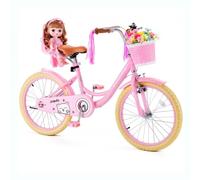 VEVOR Vélo Enfant 20 pouces, Bicyclette Style Princesse avec Béquille, Rose, pour Filles de 7 à 13 Ans, Selle Réglable, Freins Avant et Arrière, Panier Avant, Siège pour Poupée, Cadre en Acier Carbone