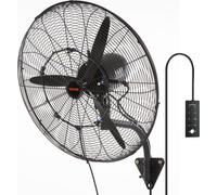 VEVOR Ventilateur brumisateur mural, 61,6 cm, ventilateur industriel oscillant étanche, 3 vitesses, 7000 CFM, ventilateur commercial ou résidentiel pour refroidissement entrepôt, serre, atelier, noir