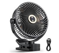 VEVOR Ventilateur à Pince Portable avec Éclairage LED, Ventilateur Rechargeable par USB, 3 Vitesses et Mode Cyclique pour Bureau, Camping, Tapis de Course et Voiturette de Golf, Commande Tactile, Noir