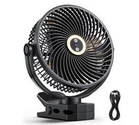 VEVOR Ventilateur à Pince Portable avec Éclairage LED, Ventilateur Rechargeable par USB, 3 Vitesses et Mode Cyclique pour Bureau, Camping, Tapis de Course et Voiturette de Golf, Commande Tactile, Noir