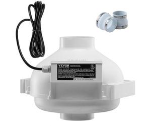 VEVOR Ventilateur d'Atténuation de Radon, 98-114 mm, Kit Ventilateur de Conduit en Ligne Étanche Silencieux 190 CFM avec 2 Coupleurs, Ventilateur d'Extraction, pour Ventilation Intérieure Extérieure