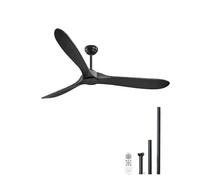 VEVOR Ventilateur de Plafond sans Lumière 180 cm avec Télécommande 6 Vitesses, 3 Pales en Bois, Moteur CC Réversible, Ventilateur Moderne pour Chambre à Coucher, Salon, Intérieur, Extérieur, Noir