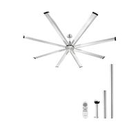 VEVOR Ventilateur de Plafond sans Lumière 214 cm Télécommande 6 Vitesses 8 Pales Aluminium, Moteur CC Réversible, Ventilateur Moderne pour Chambre à Coucher, Salon, Intérieur, Extérieur, Nickel Brossé