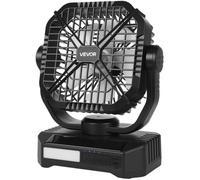 VEVOR Ventilateur Solaire Rechargeable 10400 mAh Ventilateur Portable Silencieux 20 cm, avec Éclairage LED, Panneau Solaire 7 W, 4 Vitesses, Minuterie, pour Camping, Extérieur, Pique-nique, Barbecue