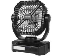 VEVOR Ventilateur Solaire Rechargeable 10400 mAh Ventilateur Portable Silencieux 20 cm, avec Éclairage LED, Panneau Solaire 7 W, 4 Vitesses, Minuterie, pour Camping, Extérieur, Pique-nique, Barbecue