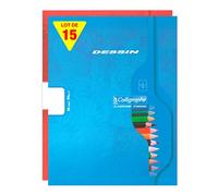 Calligraphe 7551Cpack Lot de 15 Cahiers de Dessin (une Marque de Clairefontaine) - 17x22 cm - 32 Pages Unies Blanches - Papier 90 g - Couverture Carte - Couleurs Aléatoires