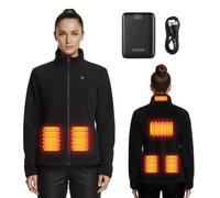 VEVOR Veste Polaire Chauffante Femme Sweat Chauffant Zippé avec Batterie Externe Rechargeable 7,4 V 16 000 mAh 6 Zones Chauffage 3 Niveaux Température, Polaire Chauffant pour Camping Hiver, L, Noir