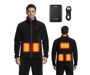 VEVOR Veste Polaire Chauffante Homme Sweat Chauffant Zippé avec Batterie Externe Rechargeable 7,4 V 16 000 mAh 6 Zones Chauffage 3 Niveaux Température, Polaire Chauffant pour Camping Hiver, S, Noir