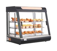VEVOR Vitrine Chauffante à 3 Niveaux, Présentoir à Chaud 1200 W, pour Présentation Hamburger Pizza Pain Poulet Frit, Grande Capacité 100 L, Chauffage Vapeur 30-85 °C, Étagères Réglables, Éclairage LED