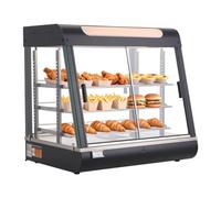 VEVOR Vitrine Chauffante à 3 Niveaux, Présentoir à Chaud 1200 W, pour Présentation Hamburger Pizza Pain Poulet Frit, Grande Capacité 100 L, Chauffage Vapeur 30-85 °C, Étagères Réglables, Éclairage LED