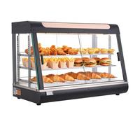 VEVOR Vitrine Chauffante à 3 Niveaux, Présentoir à Chaud 1400 W, pour Présentation Hamburger Pizza Pain Poulet Frit, Grande Capacité 130 L, Chauffage Vapeur 30-85 °C, Étagères Réglables, Éclairage